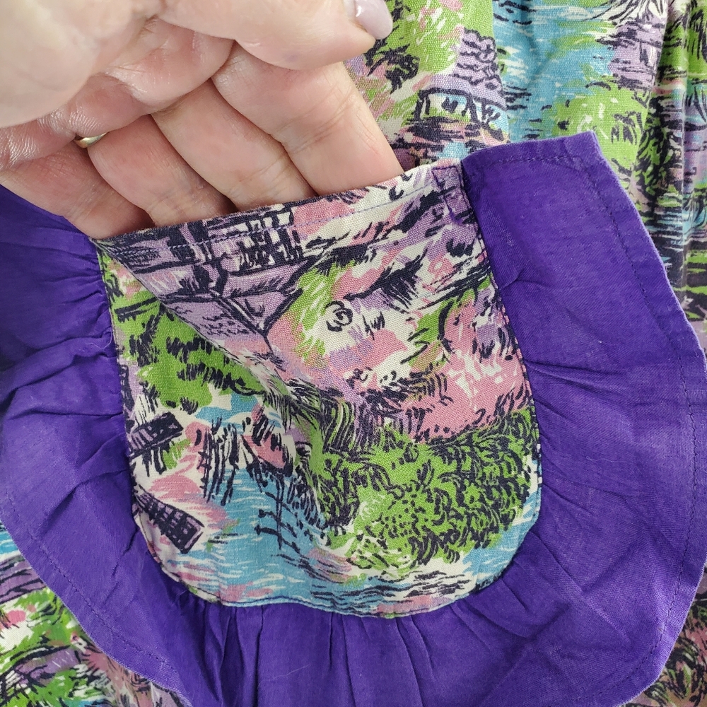Vintage hand-made apron purple trim - Picture 3 of 6